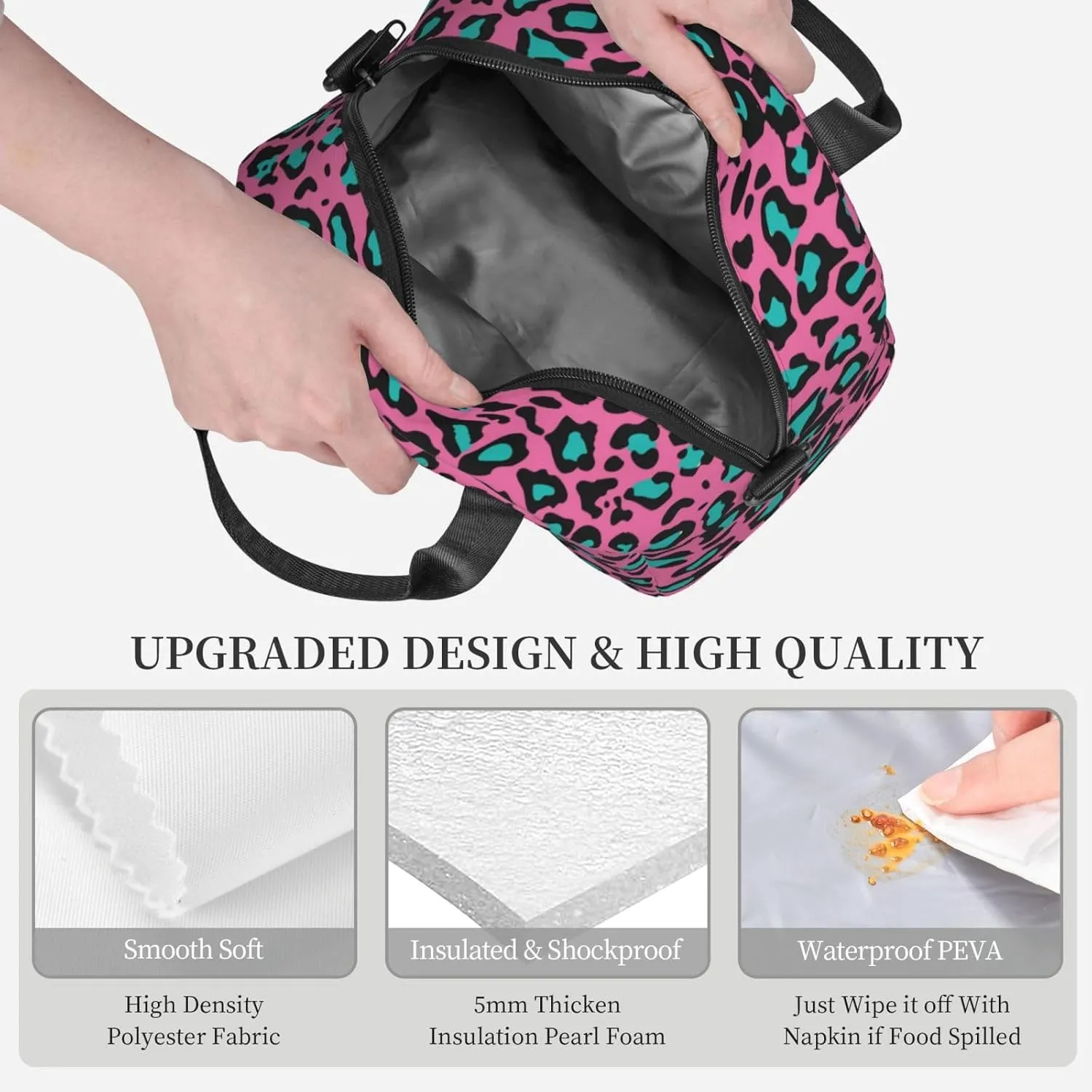 Geometric Print,Insulated Reusable Lunch Bag with Adjustable Shoulder Strap for Adults,Pavement Tile Bricks Modern Design,Leakproof Office Picnic Hiking Beach Tote Bag,Beige Black,9x5x7.8in