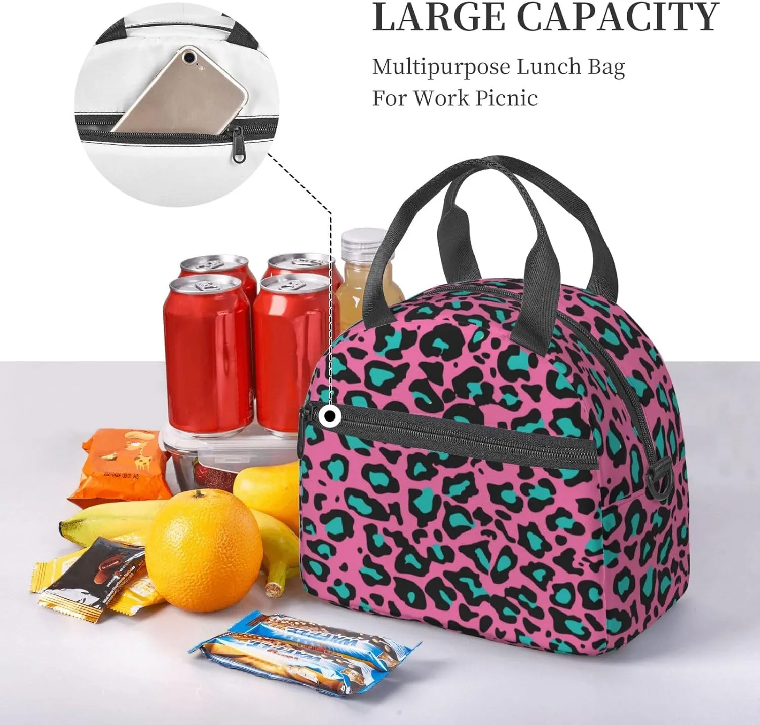Geometric Print,Insulated Reusable Lunch Bag with Adjustable Shoulder Strap for Adults,Pavement Tile Bricks Modern Design,Leakproof Office Picnic Hiking Beach Tote Bag,Beige Black,9x5x7.8in