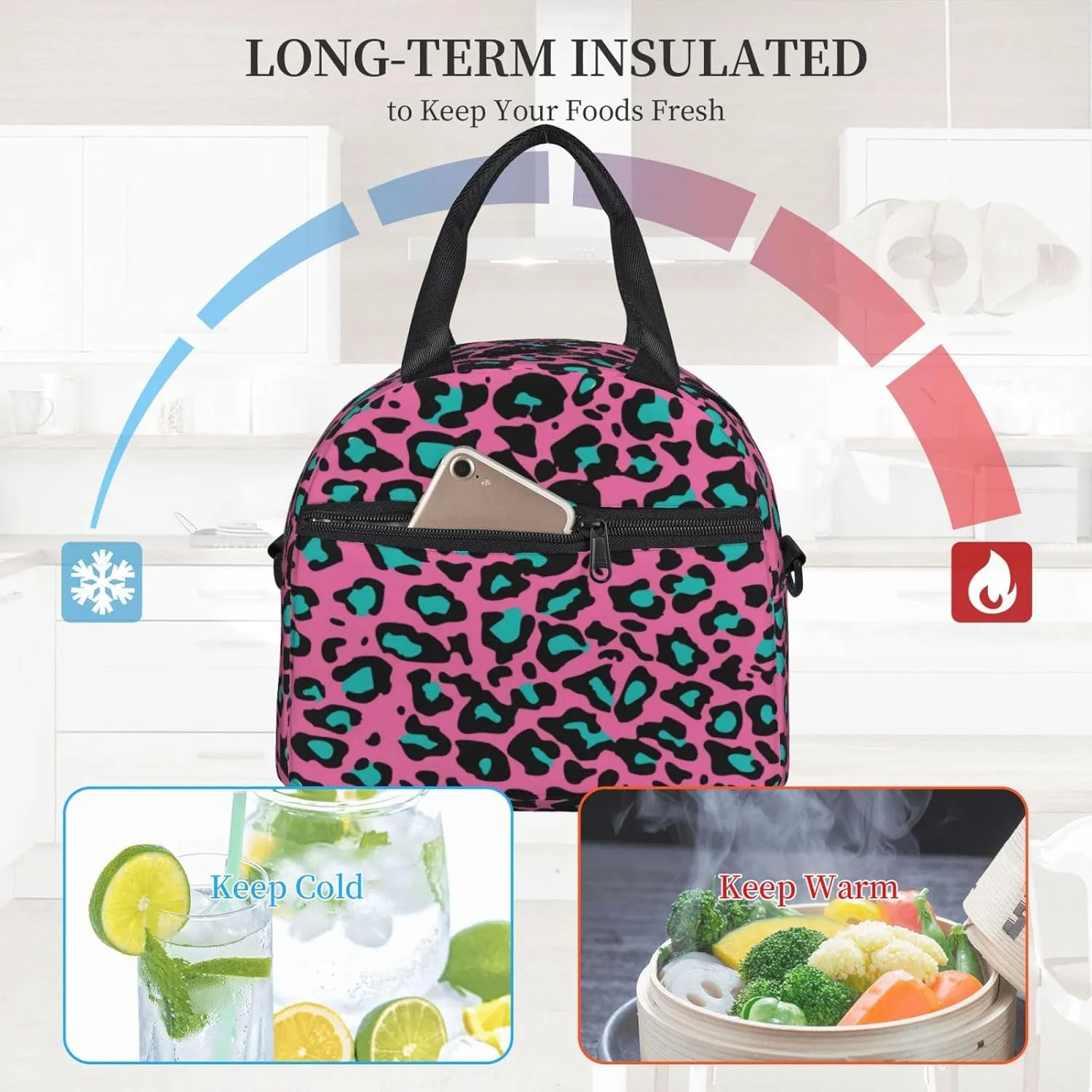 Geometric Print,Insulated Reusable Lunch Bag with Adjustable Shoulder Strap for Adults,Pavement Tile Bricks Modern Design,Leakproof Office Picnic Hiking Beach Tote Bag,Beige Black,9x5x7.8in