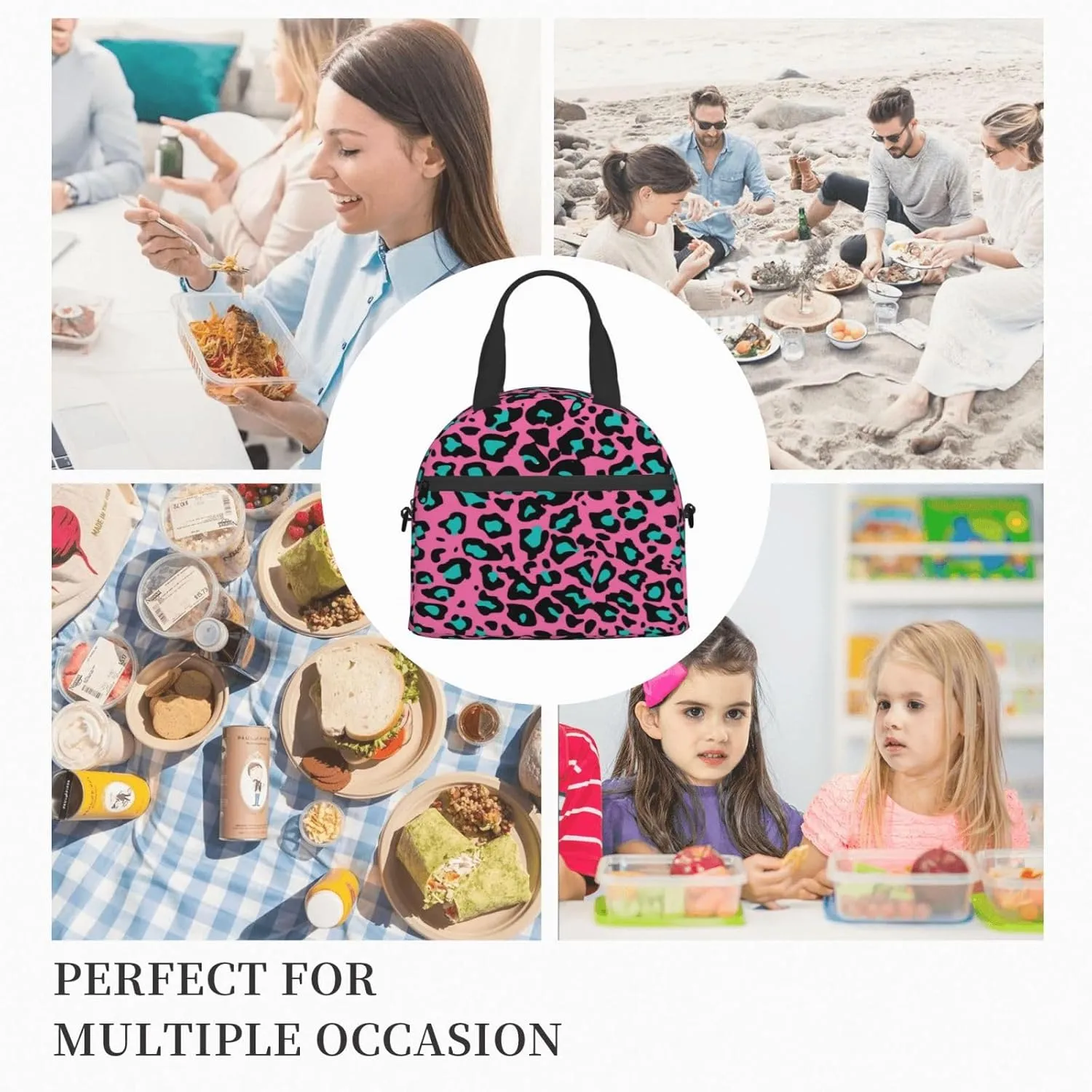 Geometric Print,Insulated Reusable Lunch Bag with Adjustable Shoulder Strap for Adults,Pavement Tile Bricks Modern Design,Leakproof Office Picnic Hiking Beach Tote Bag,Beige Black,9x5x7.8in