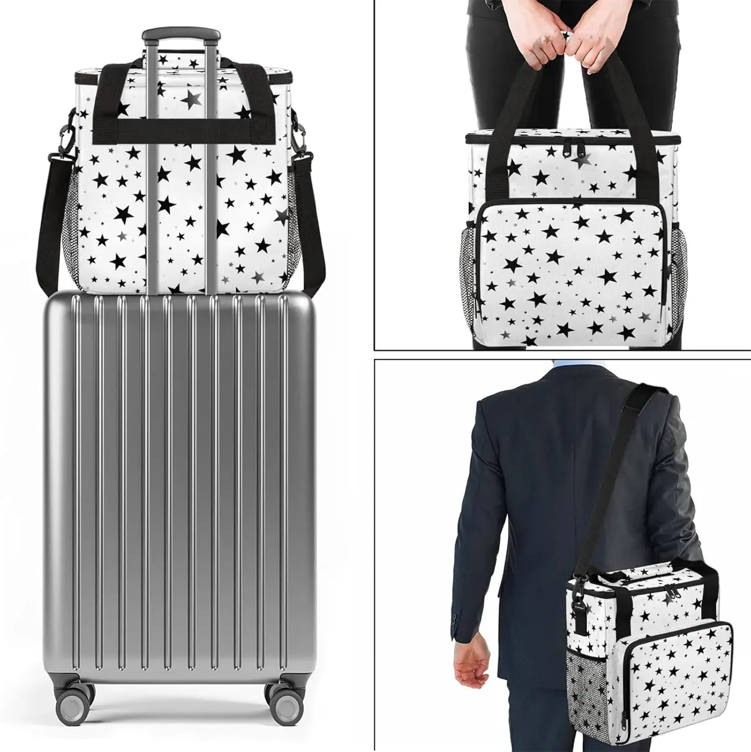 Geometric Stars Coffee Maker Carring Bag, Large Insulated Storage Organizer Case Tote Bags with Shoulder Strap for Travel Work Picnic
