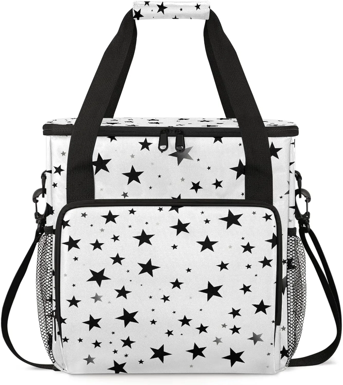 Geometric Stars Coffee Maker Carring Bag, Large Insulated Storage Organizer Case Tote Bags with Shoulder Strap for Travel Work Picnic