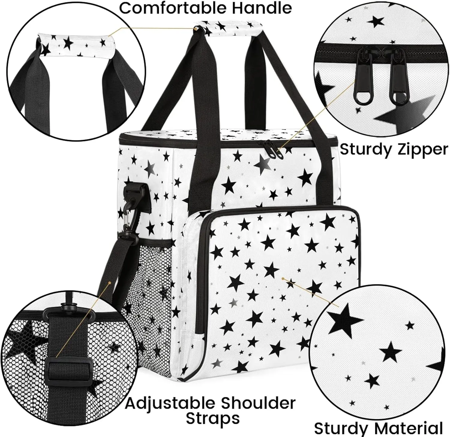 Geometric Stars Coffee Maker Carring Bag, Large Insulated Storage Organizer Case Tote Bags with Shoulder Strap for Travel Work Picnic
