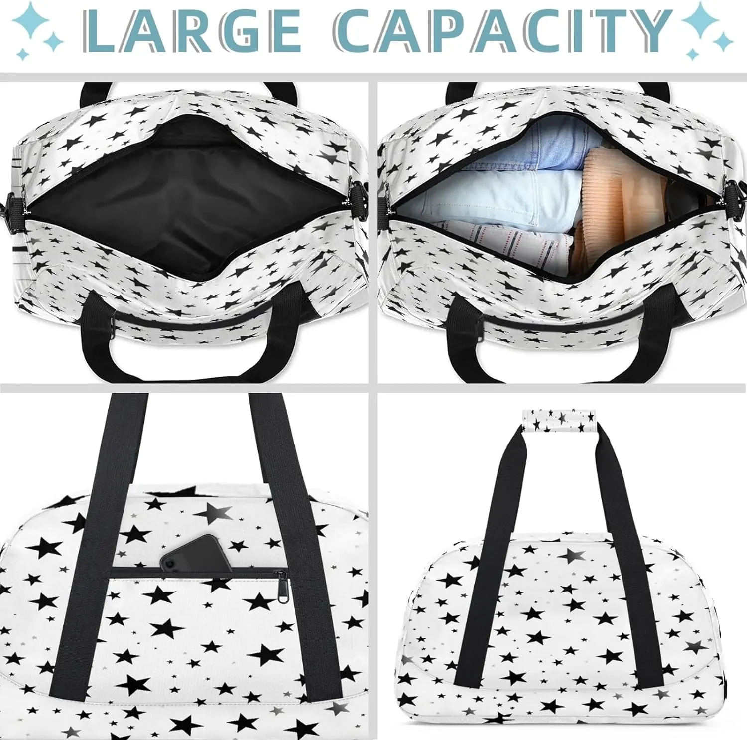 Geometric Stars Small Gym Bag 18 inch Carry On Duffel Bag for Weekender Travel Sports Workout Yoga Gymnastics Dance Ballet