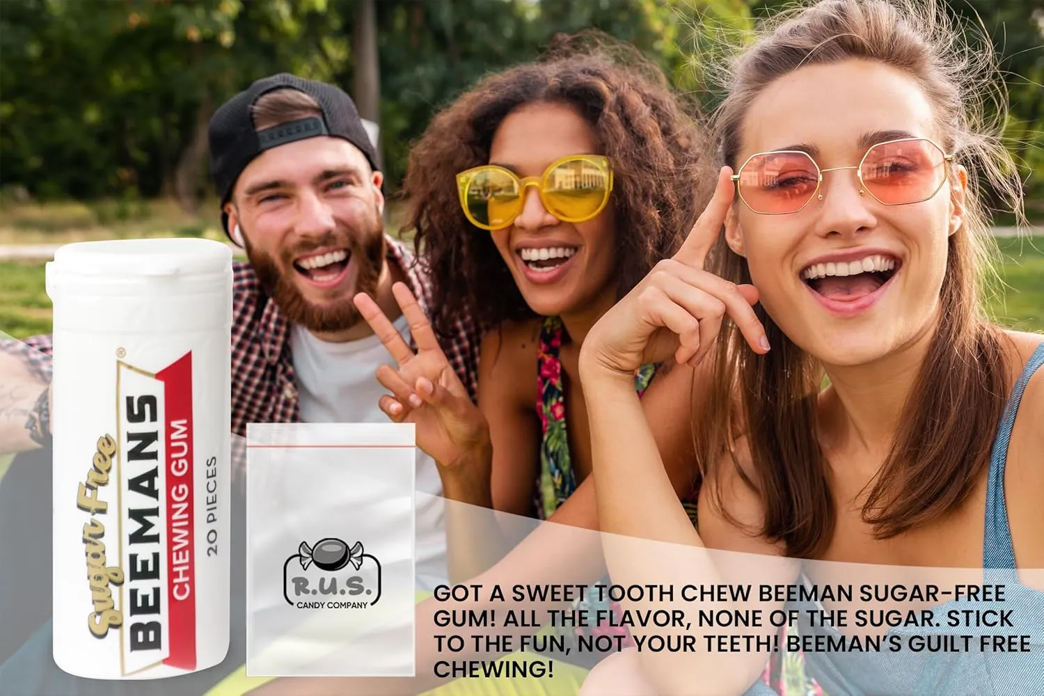 Gerrits Sugar Free Gum Tubes- 12 Pack of 20 Gum Pieces Each comes with RUS Candy Company travel bag (12 Pack, Beemans)