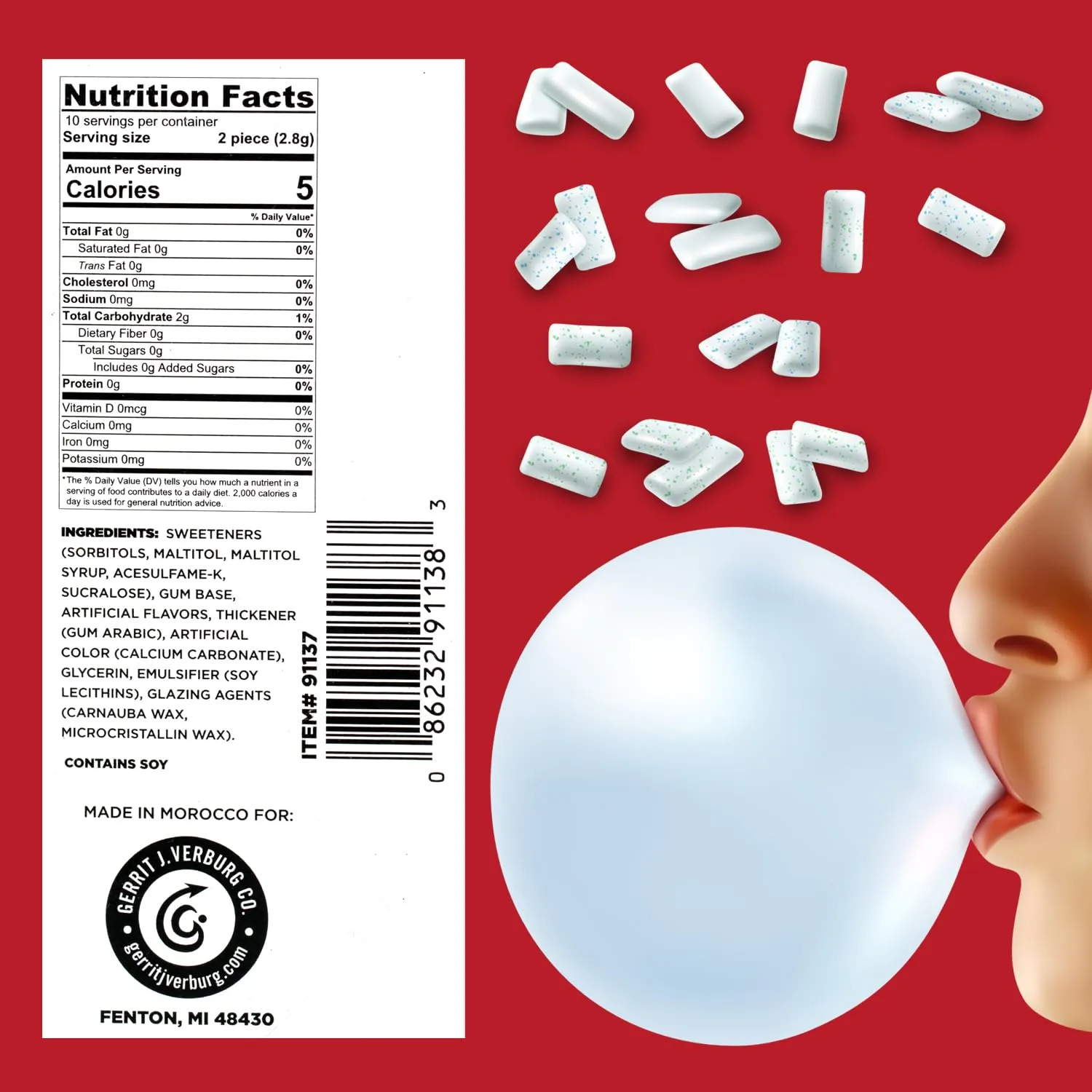 Gerrits Sugar Free Gum Tubes- 12 Pack of 20 Gum Pieces Each comes with RUS Candy Company travel bag (12 Pack, Beemans)