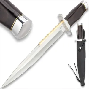GIL HIBBEN Old West Toothpick Bowie Knife and Leather Sheath | Sylvester Stallone Expendables Design | Mirror Polished Stainless Steel Blade | Classic Hardwood Handle | Impressive Knife for Collectors | 17 1/2" Overall