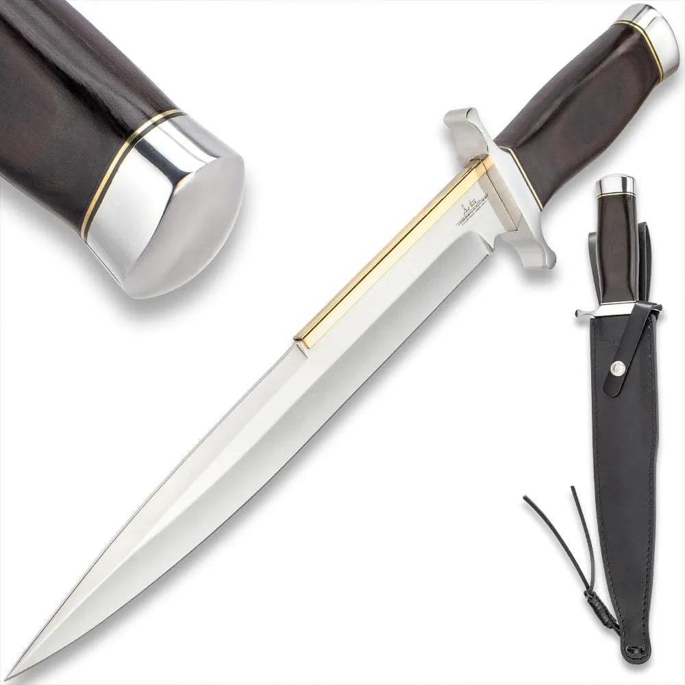 GIL HIBBEN Old West Toothpick Bowie Knife and Leather Sheath | Sylvester Stallone Expendables Design | Mirror Polished Stainless Steel Blade | Classic Hardwood Handle | Impressive Knife for Collectors | 17 1/2" Overall