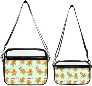 Gingerbread Men Pattern Transparent Cross Bag Two-piece Set, Fashionable Transparent Bag