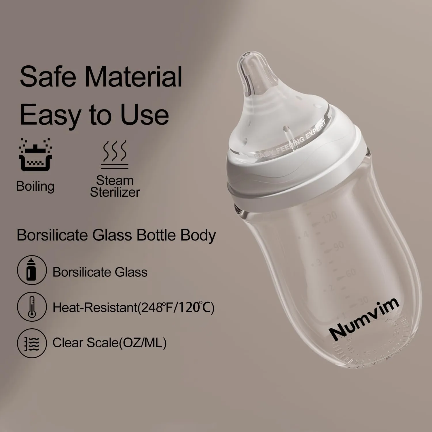 Glass Nurturing Baby Bottles Gentle & Extra Slow Flow, Newborn Breastfeeding Bottle with Anti Colic Nipple for 0 Months Babies, 3 Packs (White, 3oz 5oz)