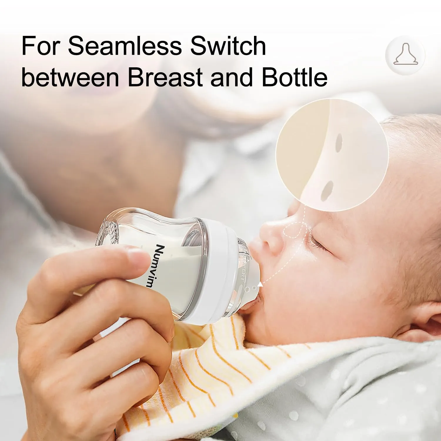 Glass Nurturing Baby Bottles Gentle & Extra Slow Flow, Newborn Breastfeeding Bottle with Anti Colic Nipple for 0 Months Babies, 3 Packs (White, 3oz 5oz)