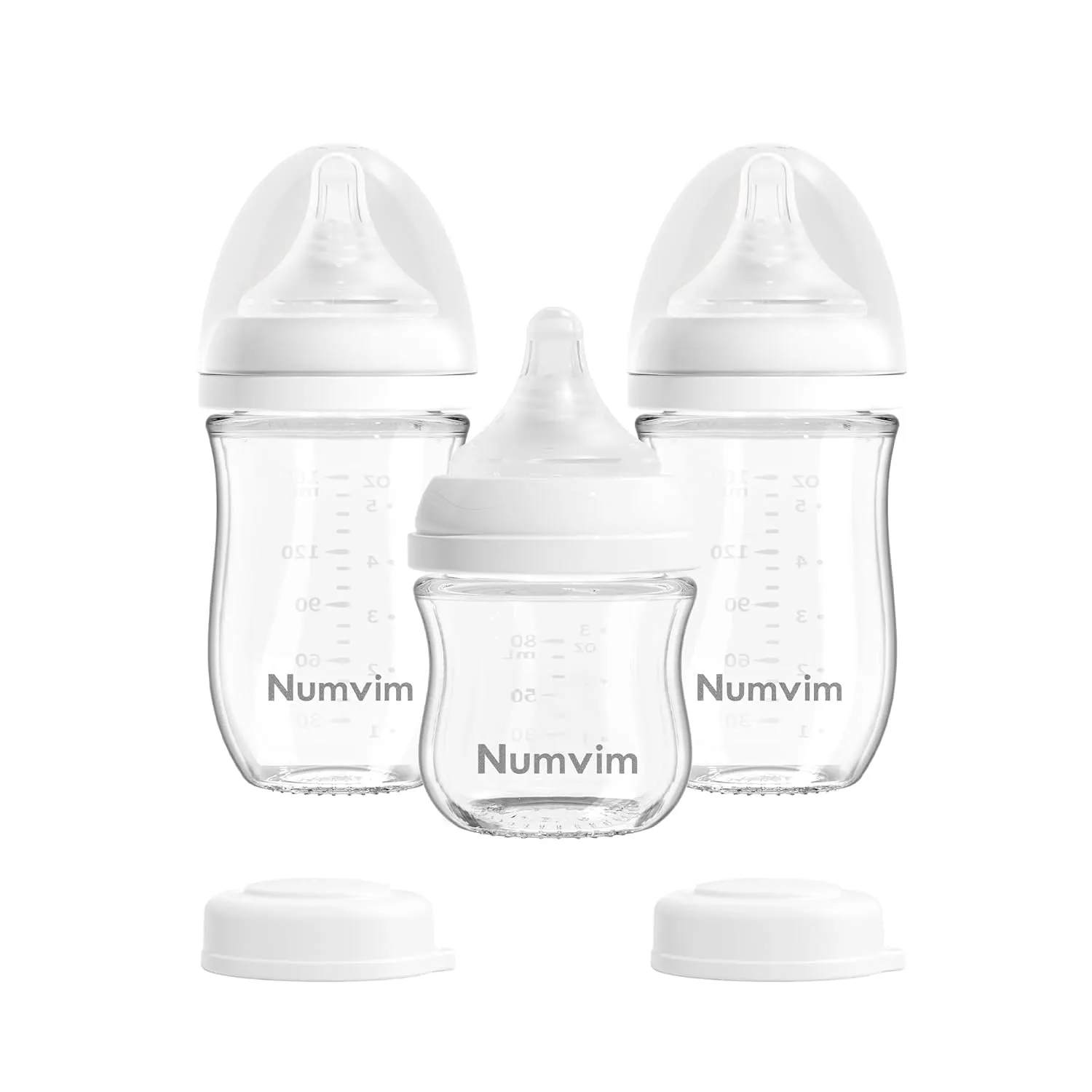 Glass Nurturing Baby Bottles Gentle & Extra Slow Flow, Newborn Breastfeeding Bottle with Anti Colic Nipple for 0 Months Babies, 3 Packs (White, 3oz 5oz)
