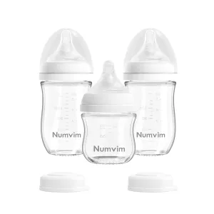 Glass Nurturing Baby Bottles Gentle & Extra Slow Flow, Newborn Breastfeeding Bottle with Anti Colic Nipple for 0 Months Babies, 3 Packs (White, 3oz 5oz)