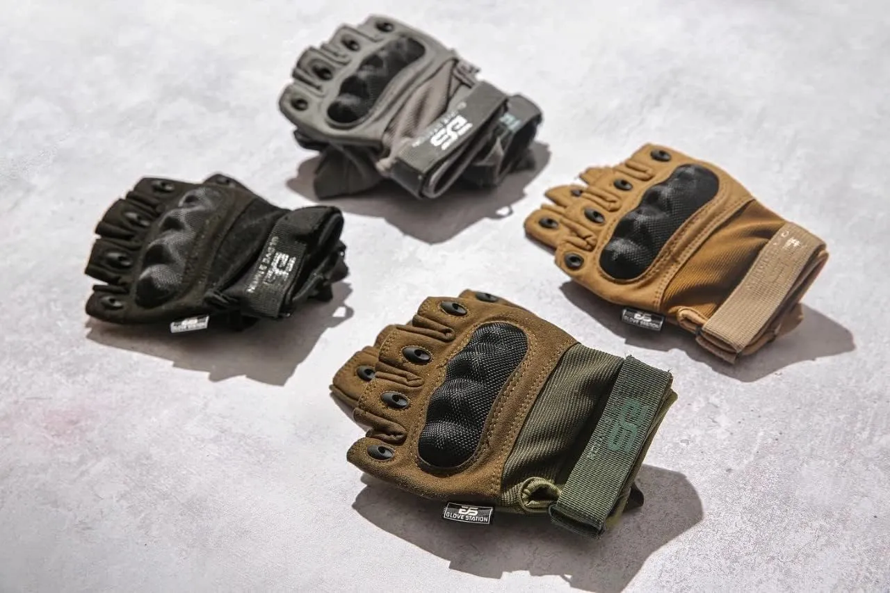 Glove Station- Fingerless Knuckle Tactical Gloves for Men - Motorcycle Gloves for Tactical Shooting, Airsoft, Hunting, Police Work and Hiking