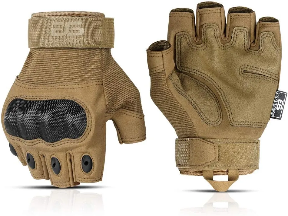 Glove Station- Fingerless Knuckle Tactical Gloves for Men - Motorcycle Gloves for Tactical Shooting, Airsoft, Hunting, Police Work and Hiking