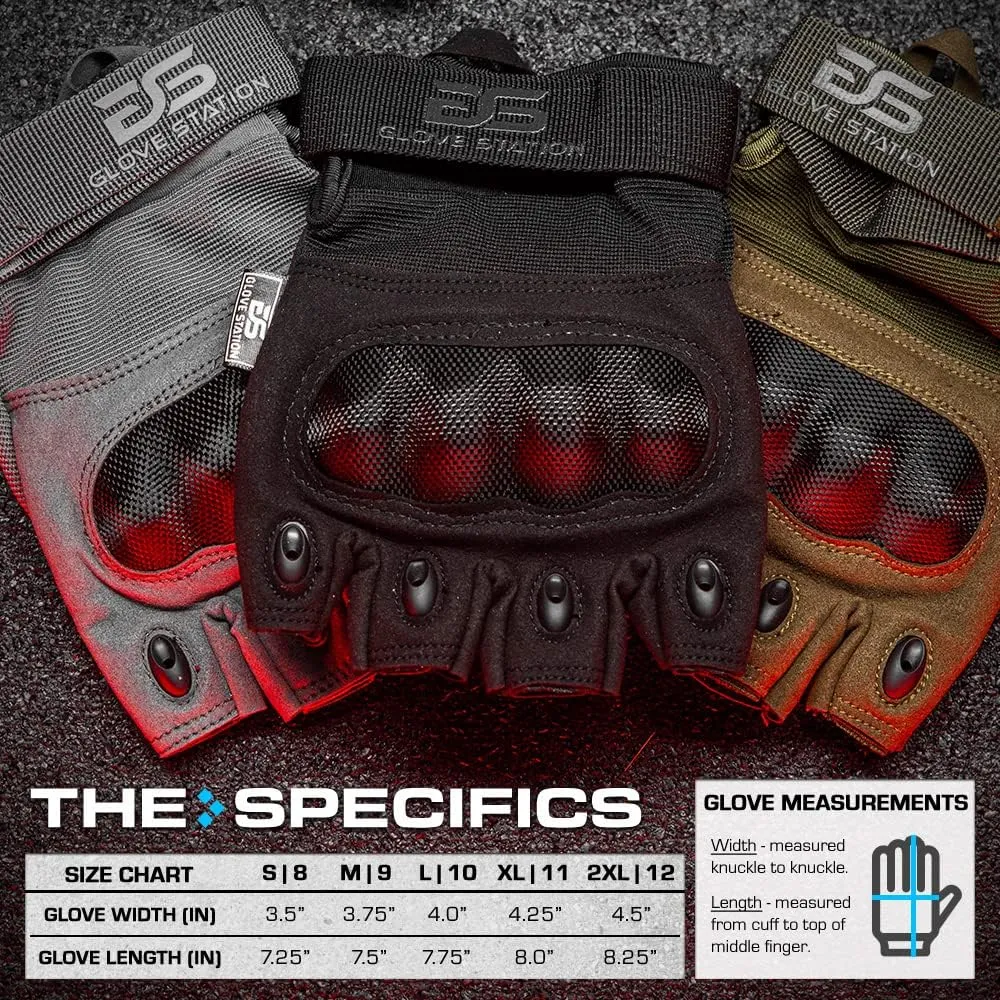 Glove Station- Fingerless Knuckle Tactical Gloves for Men - Motorcycle Gloves for Tactical Shooting, Airsoft, Hunting, Police Work and Hiking