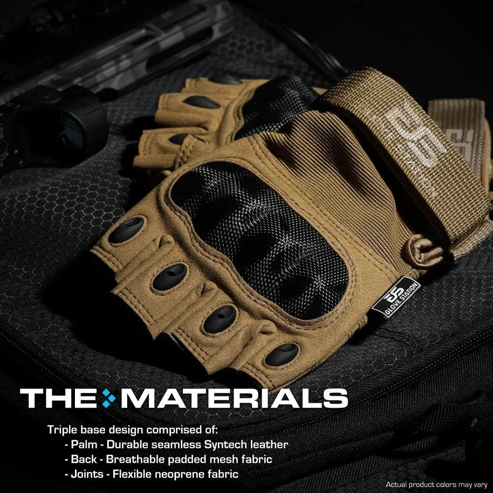 Glove Station- Fingerless Knuckle Tactical Gloves for Men - Motorcycle Gloves for Tactical Shooting, Airsoft, Hunting, Police Work and Hiking