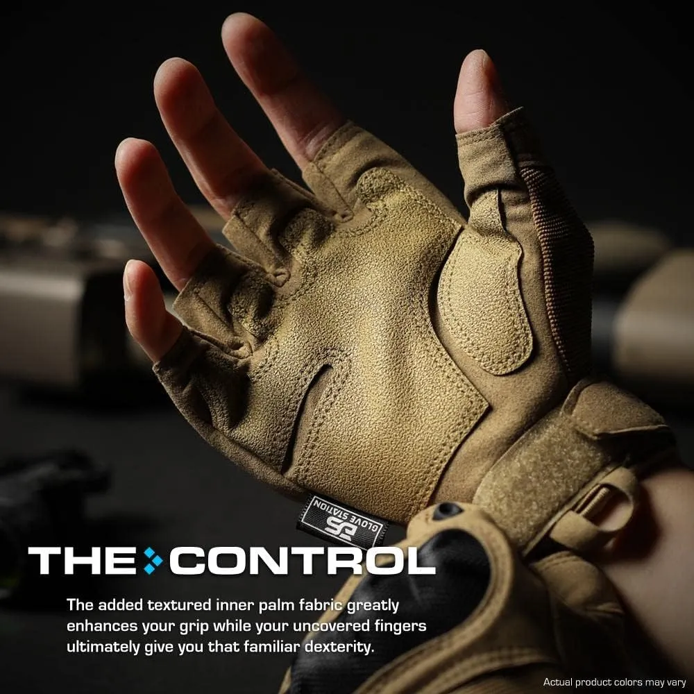 Glove Station- Fingerless Knuckle Tactical Gloves for Men - Motorcycle Gloves for Tactical Shooting, Airsoft, Hunting, Police Work and Hiking