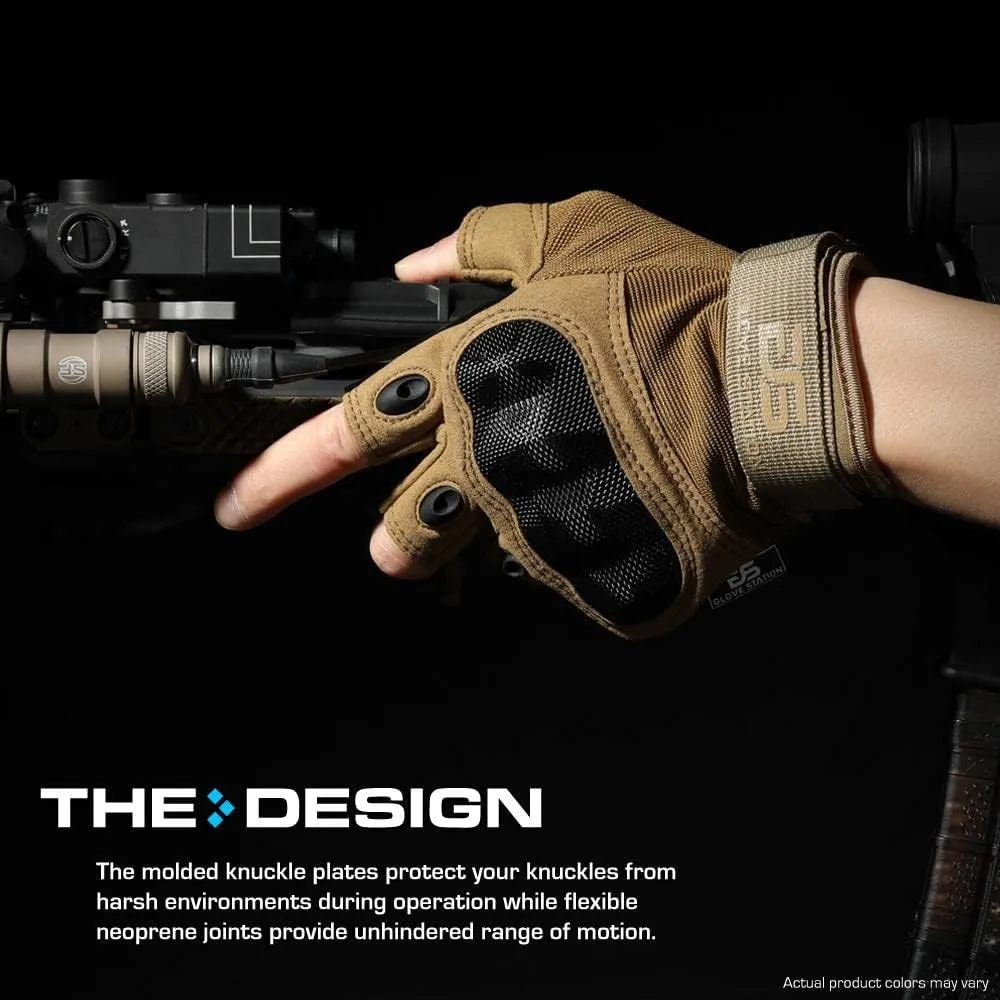 Glove Station- Fingerless Knuckle Tactical Gloves for Men - Motorcycle Gloves for Tactical Shooting, Airsoft, Hunting, Police Work and Hiking