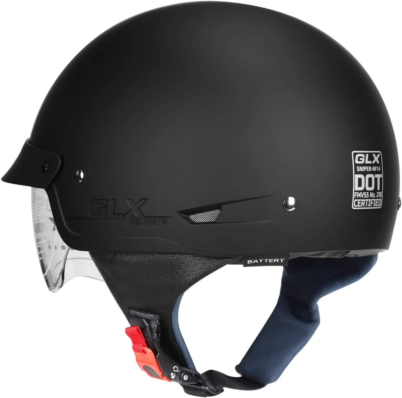 GLX M14 Open Face Motorcycle Helmet - Matte Black, Medium - DOT Approved