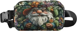 Gnome Floral Fanny Pack Water Resistant, Women Men Waist Pack Sling Bag Purse for Travel Hiking
