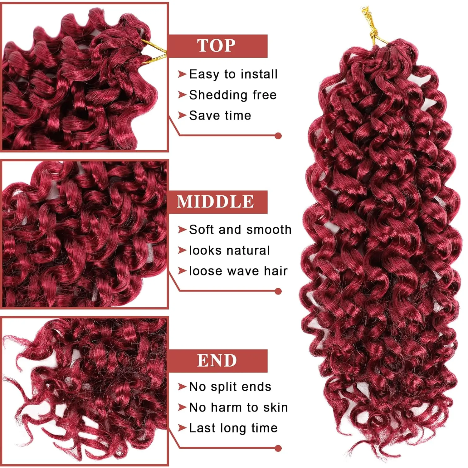 Gogo Curl Burgundy Short Curly Crochet Hair - Beach Curl, Deep Wave, Water Wave Braids - Synthetic Hair Extensions (12 Inch, 8 Packs)