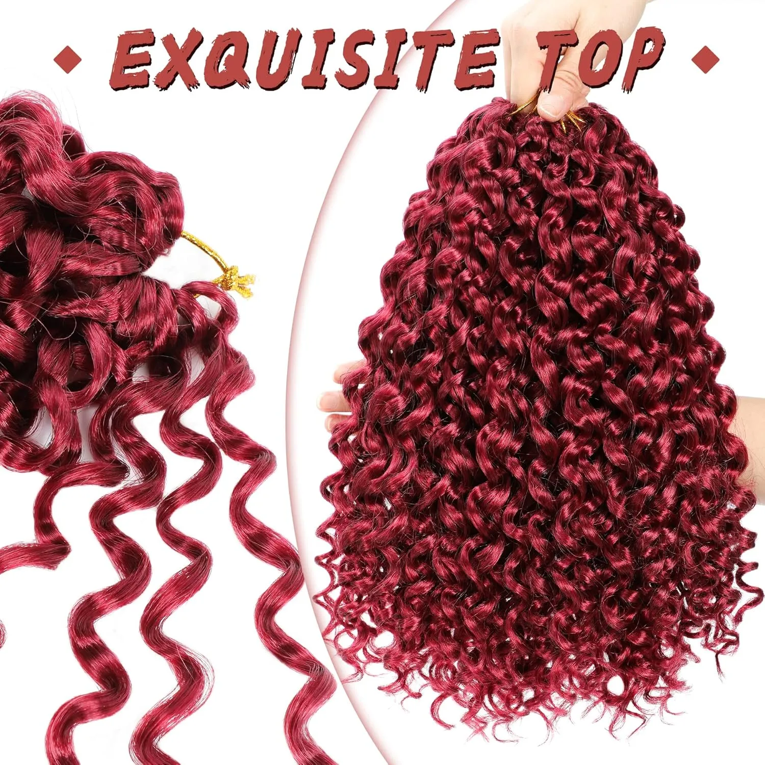 Gogo Curl Burgundy Short Curly Crochet Hair - Beach Curl, Deep Wave, Water Wave Braids - Synthetic Hair Extensions (12 Inch, 8 Packs)