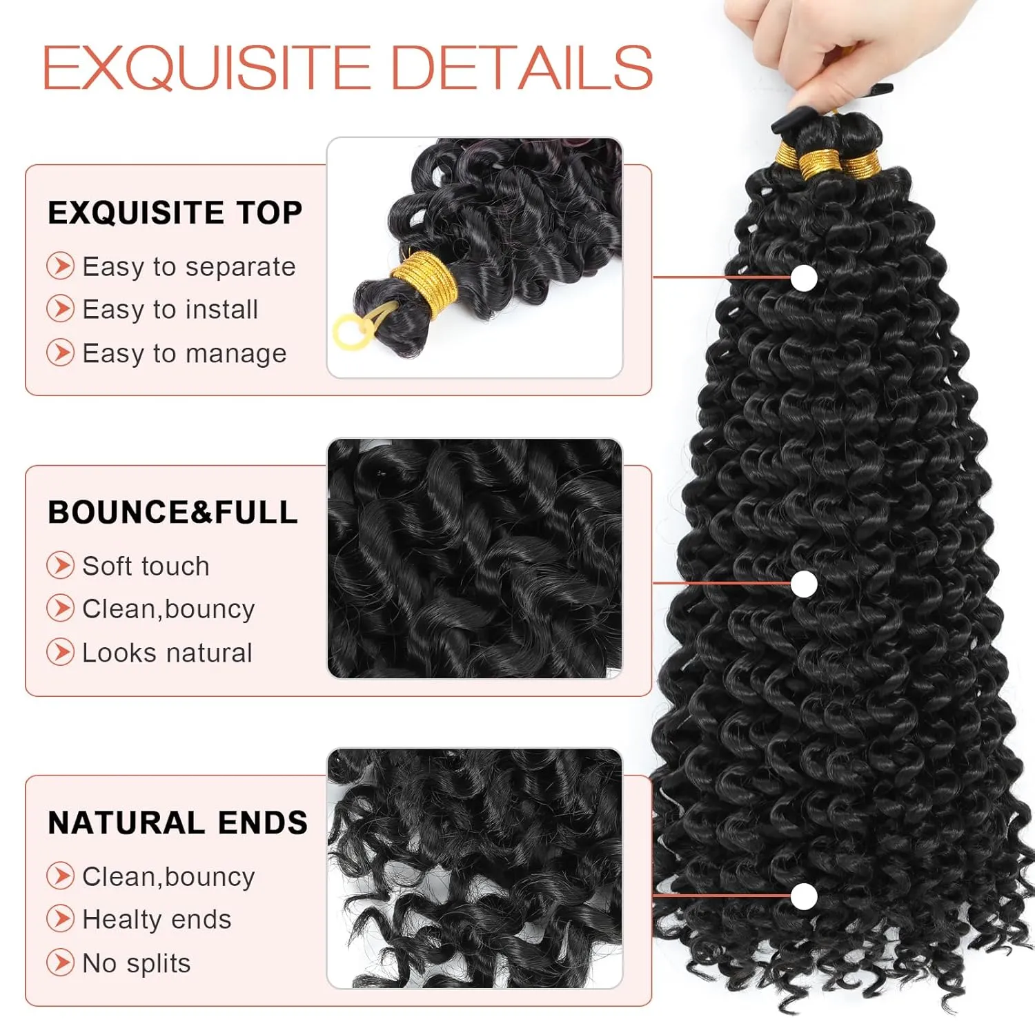 Gogo Curl Crochet Hair Crochet Loose Wave Hair Synthetic Hair Bundles Black Water Wave Hair 14 Inch 3PCS (1B)