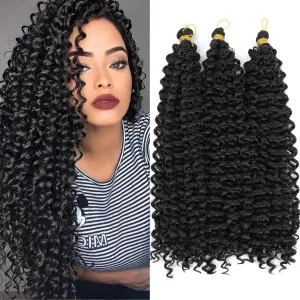 Gogo Curl Crochet Hair Crochet Loose Wave Hair Synthetic Hair Bundles Black Water Wave Hair 14 Inch 3PCS (1B)
