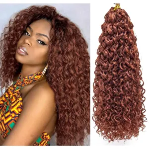 GoGo Curl Crochet Hair for Women Ginger Curly Crochet Hair Water Wave Beach Curl Crochet Synthetic Hair Deep Twist Braiding Hair Extensions (18 inch (Pack of 6), 350)