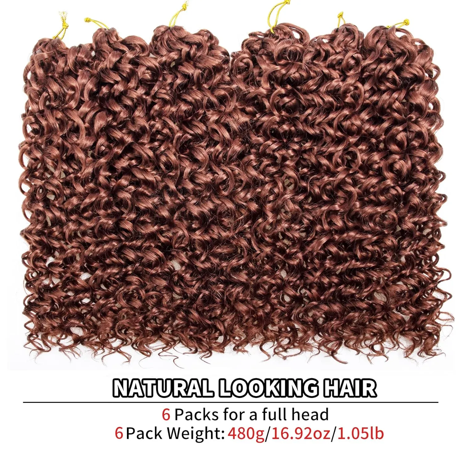 GoGo Curl Crochet Hair for Women Ginger Curly Crochet Hair Water Wave Beach Curl Crochet Synthetic Hair Deep Twist Braiding Hair Extensions (18 inch (Pack of 6), 350)