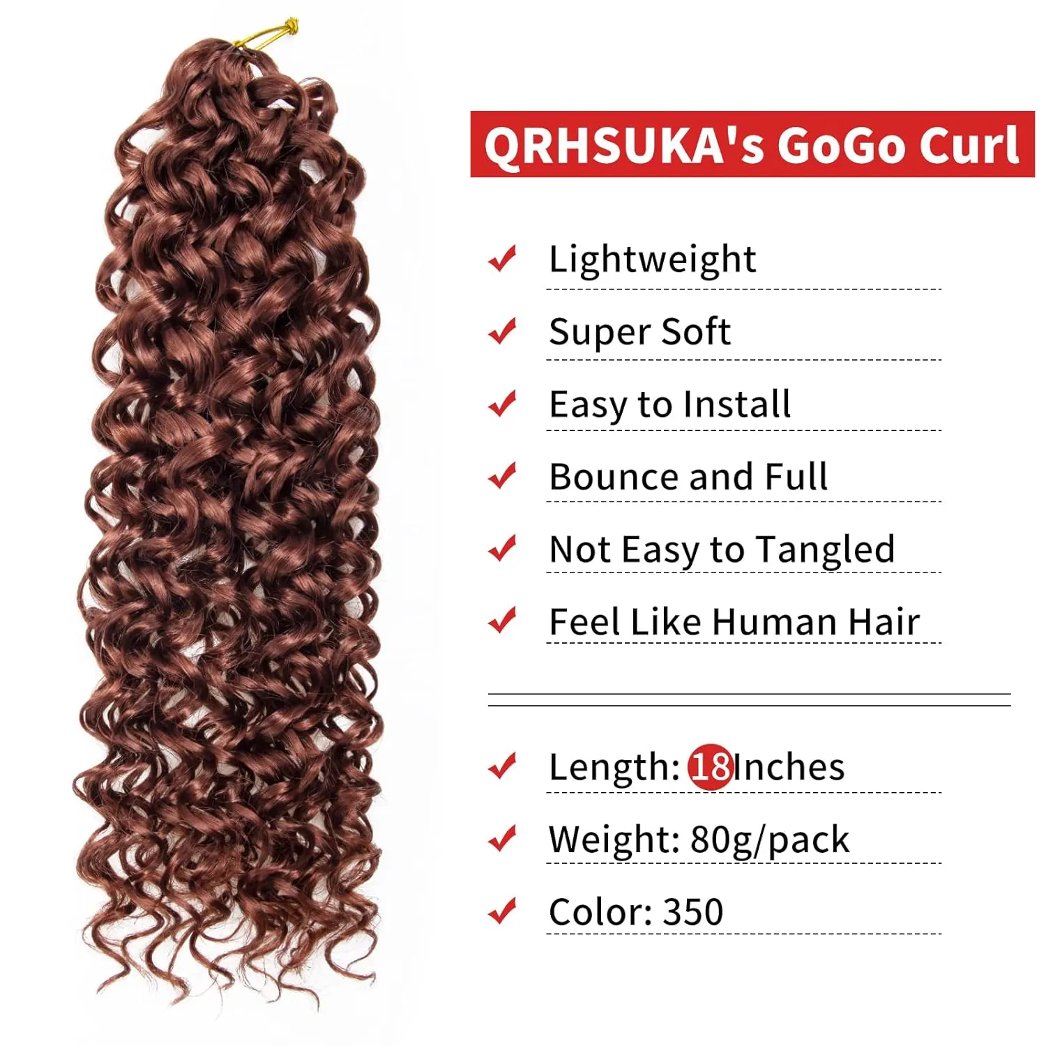 GoGo Curl Crochet Hair for Women Ginger Curly Crochet Hair Water Wave Beach Curl Crochet Synthetic Hair Deep Twist Braiding Hair Extensions (18 inch (Pack of 6), 350)