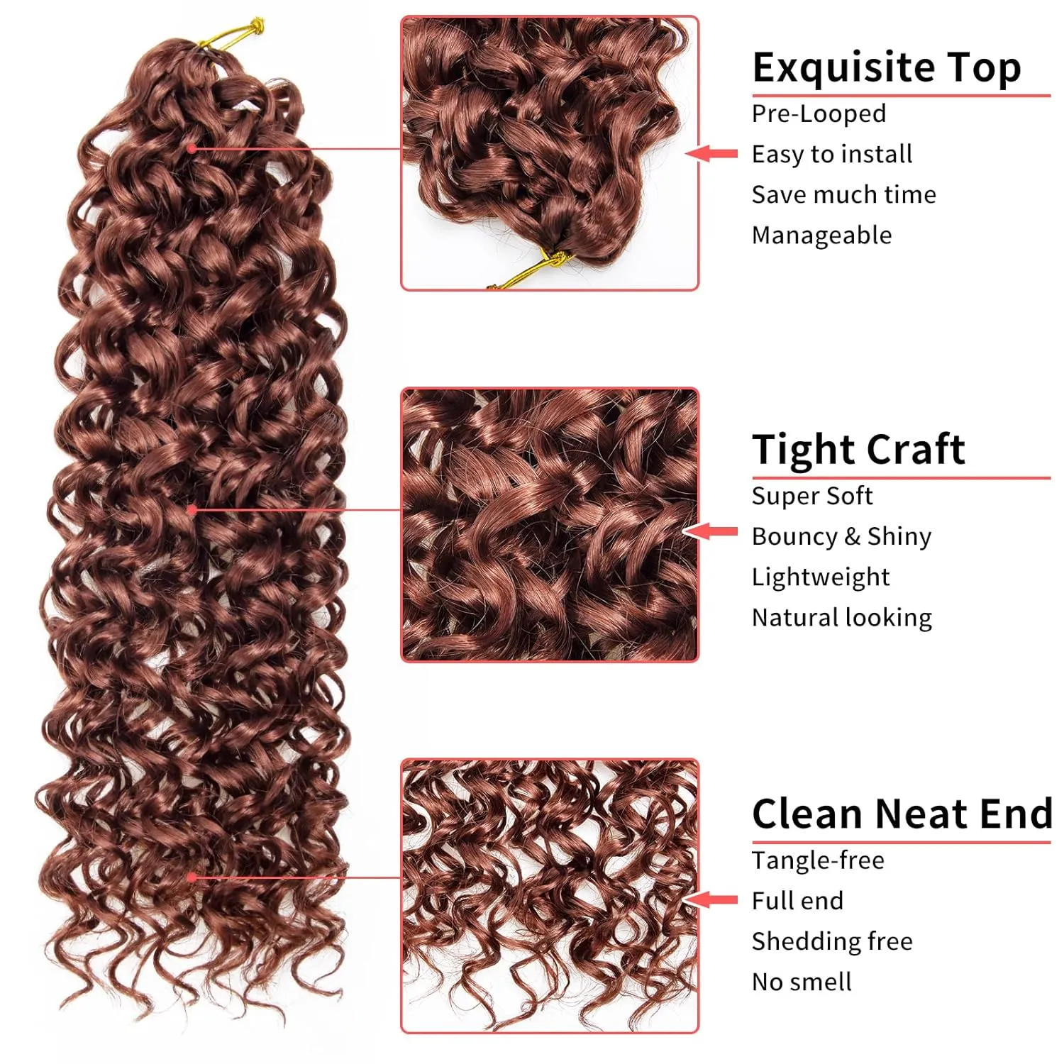 GoGo Curl Crochet Hair for Women Ginger Curly Crochet Hair Water Wave Beach Curl Crochet Synthetic Hair Deep Twist Braiding Hair Extensions (18 inch (Pack of 6), 350)