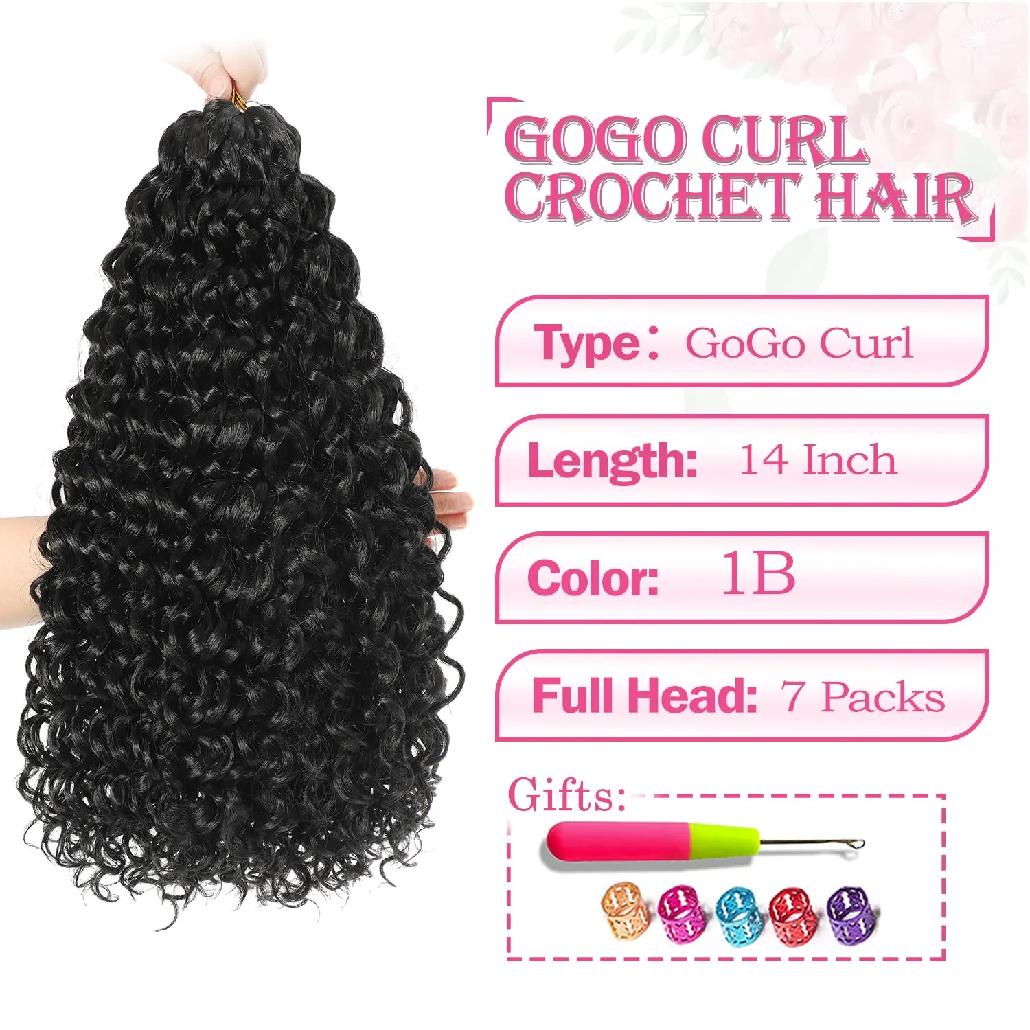 Gogo Curl Short Curly Crochet Hair - 14 Inch, 7 Packs for Black Women - Beach Curl, Deep Wave, Water Wave Braids - Synthetic Hair Extensions (14 Inch, 7 Packs, 1B)