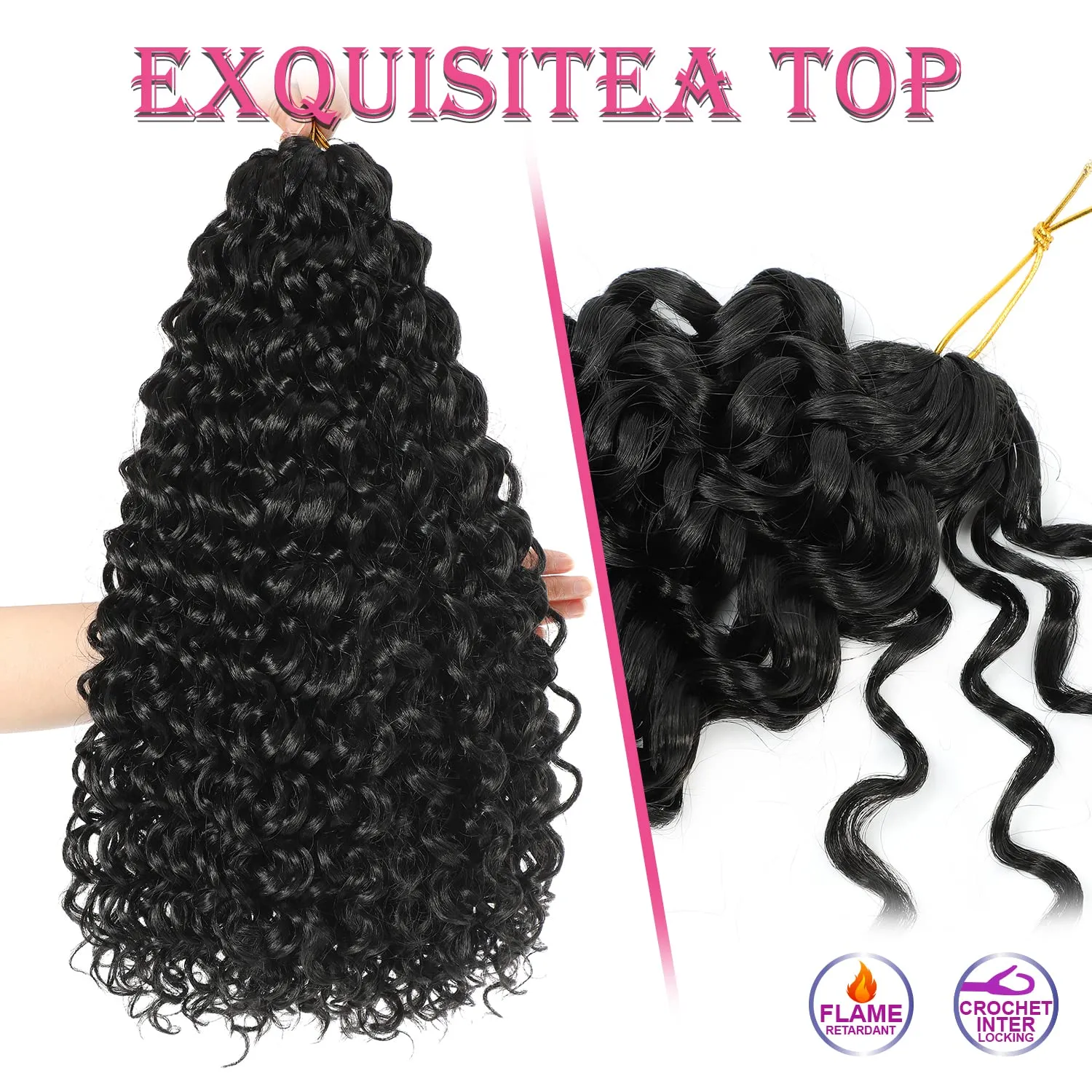 Gogo Curl Short Curly Crochet Hair - 14 Inch, 7 Packs for Black Women - Beach Curl, Deep Wave, Water Wave Braids - Synthetic Hair Extensions (14 Inch, 7 Packs, 1B)