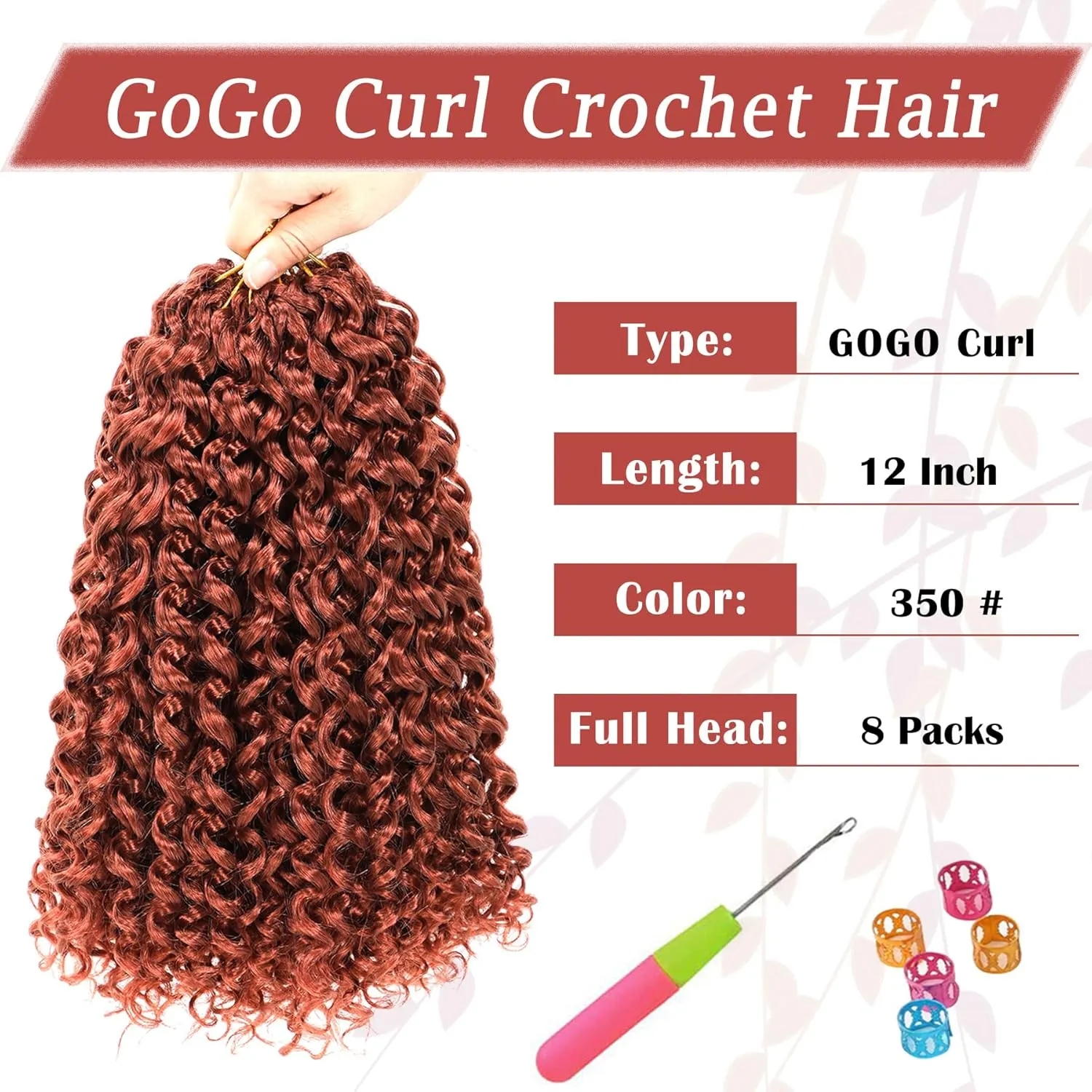 Gogo Curl Short Curly Crochet Hair - Beach Curl, Deep Wave & Water Wave Braids - Synthetic Hair Extensions (12 Inch, 8 Packs, 350)