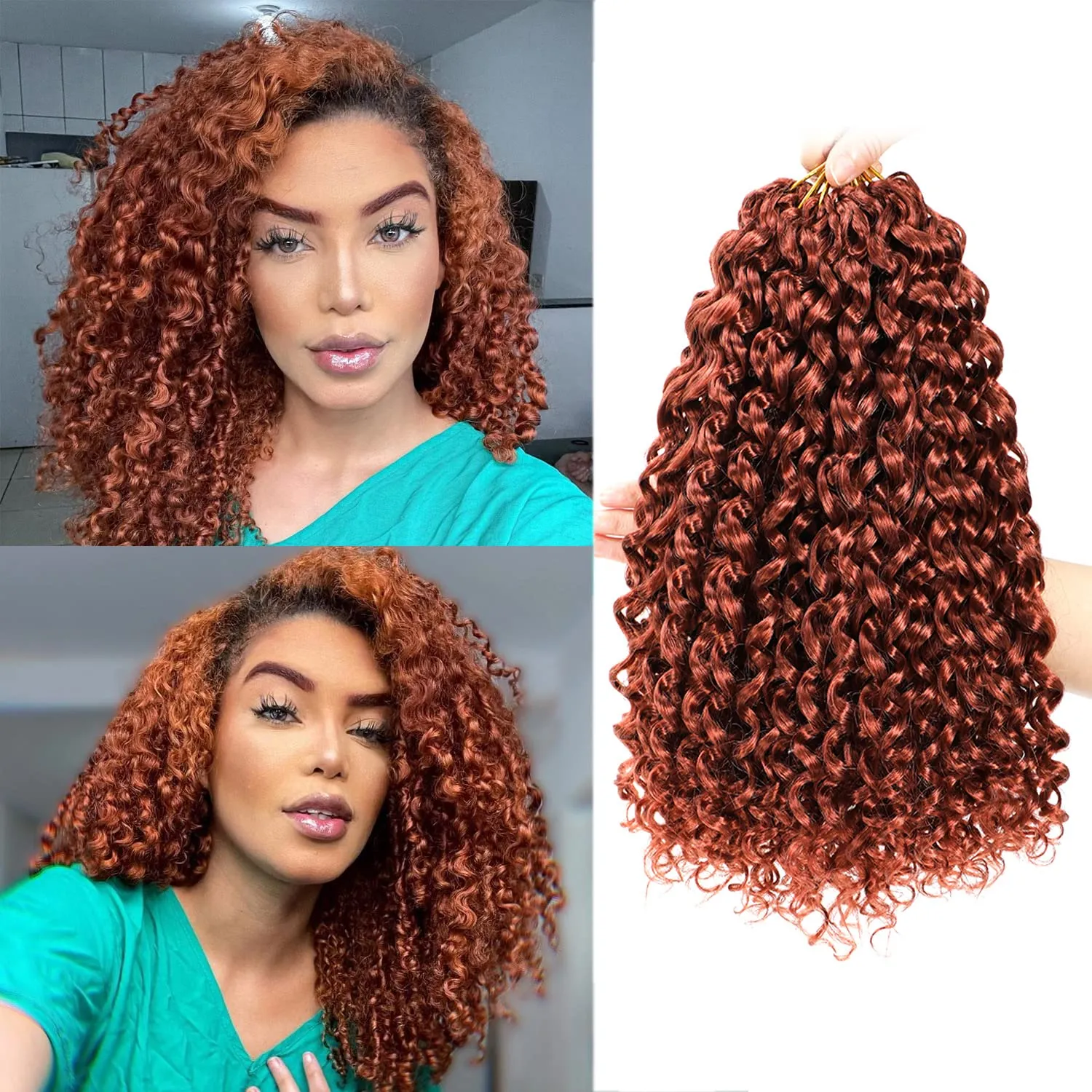 Gogo Curl Short Curly Crochet Hair - Beach Curl, Deep Wave & Water Wave Braids - Synthetic Hair Extensions (12 Inch, 8 Packs, 350)