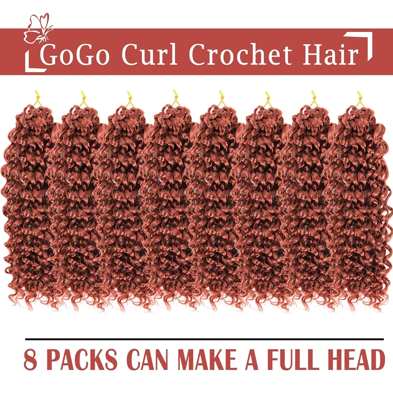 Gogo Curl Short Curly Crochet Hair - Beach Curl, Deep Wave & Water Wave Braids - Synthetic Hair Extensions (12 Inch, 8 Packs, 350)