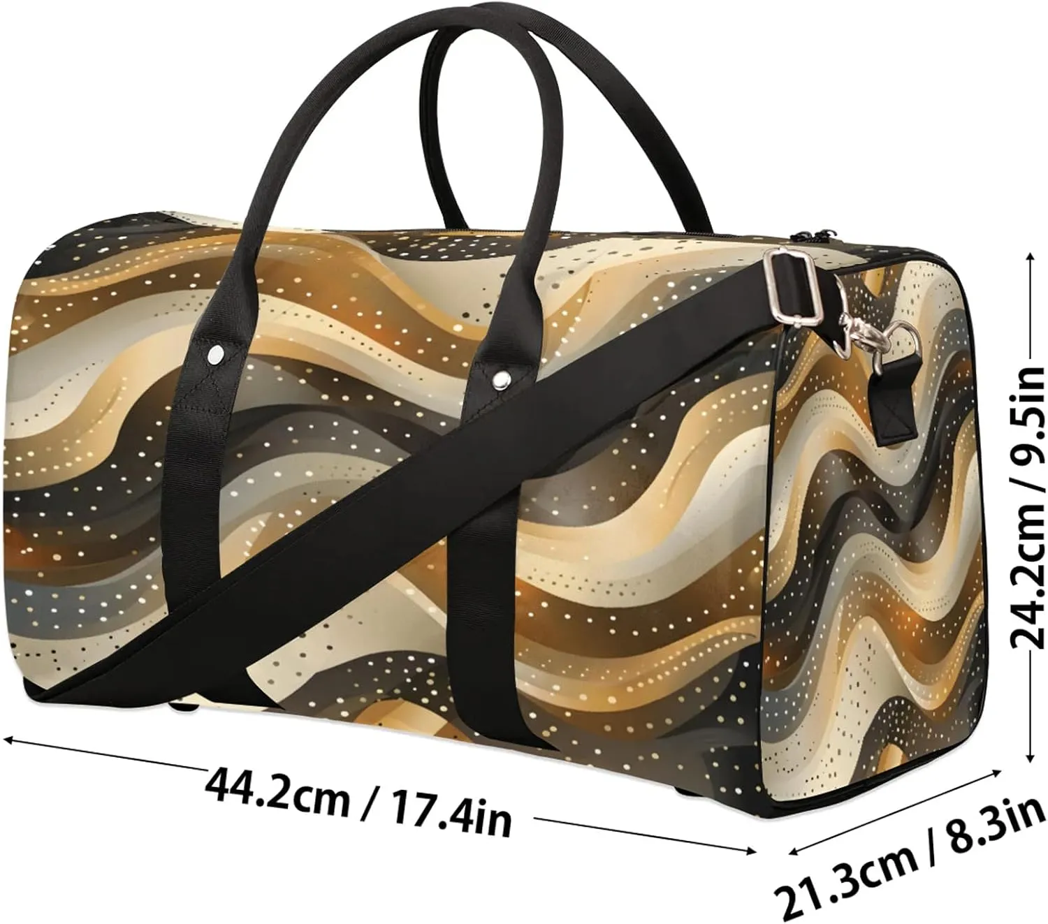 Gold Duffle Bag for Travel, Overnight Weekend Gym Carry On Luggage Bag, Geometric Textured Travel Duffel Bag for Men Women