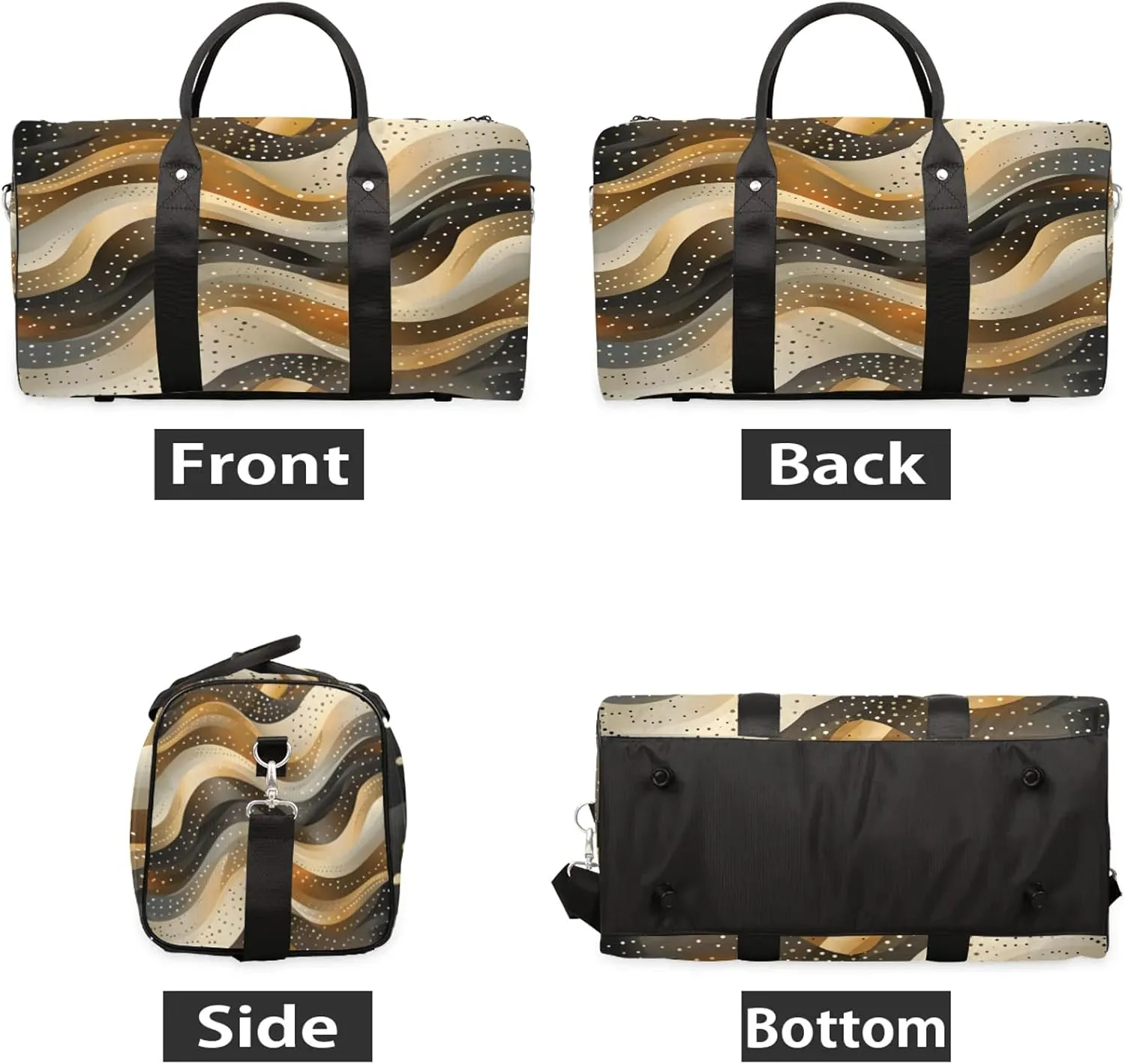 Gold Duffle Bag for Travel, Overnight Weekend Gym Carry On Luggage Bag, Geometric Textured Travel Duffel Bag for Men Women