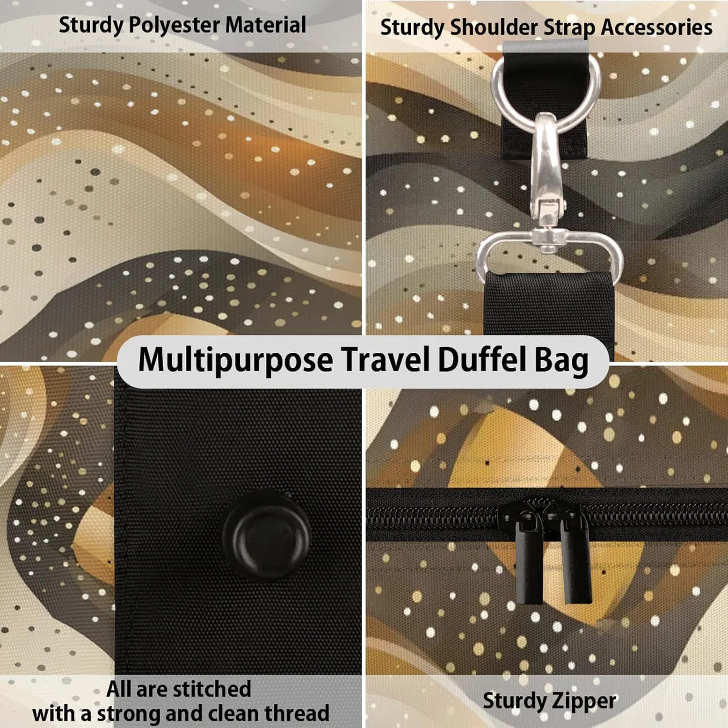 Gold Duffle Bag for Travel, Overnight Weekend Gym Carry On Luggage Bag, Geometric Textured Travel Duffel Bag for Men Women