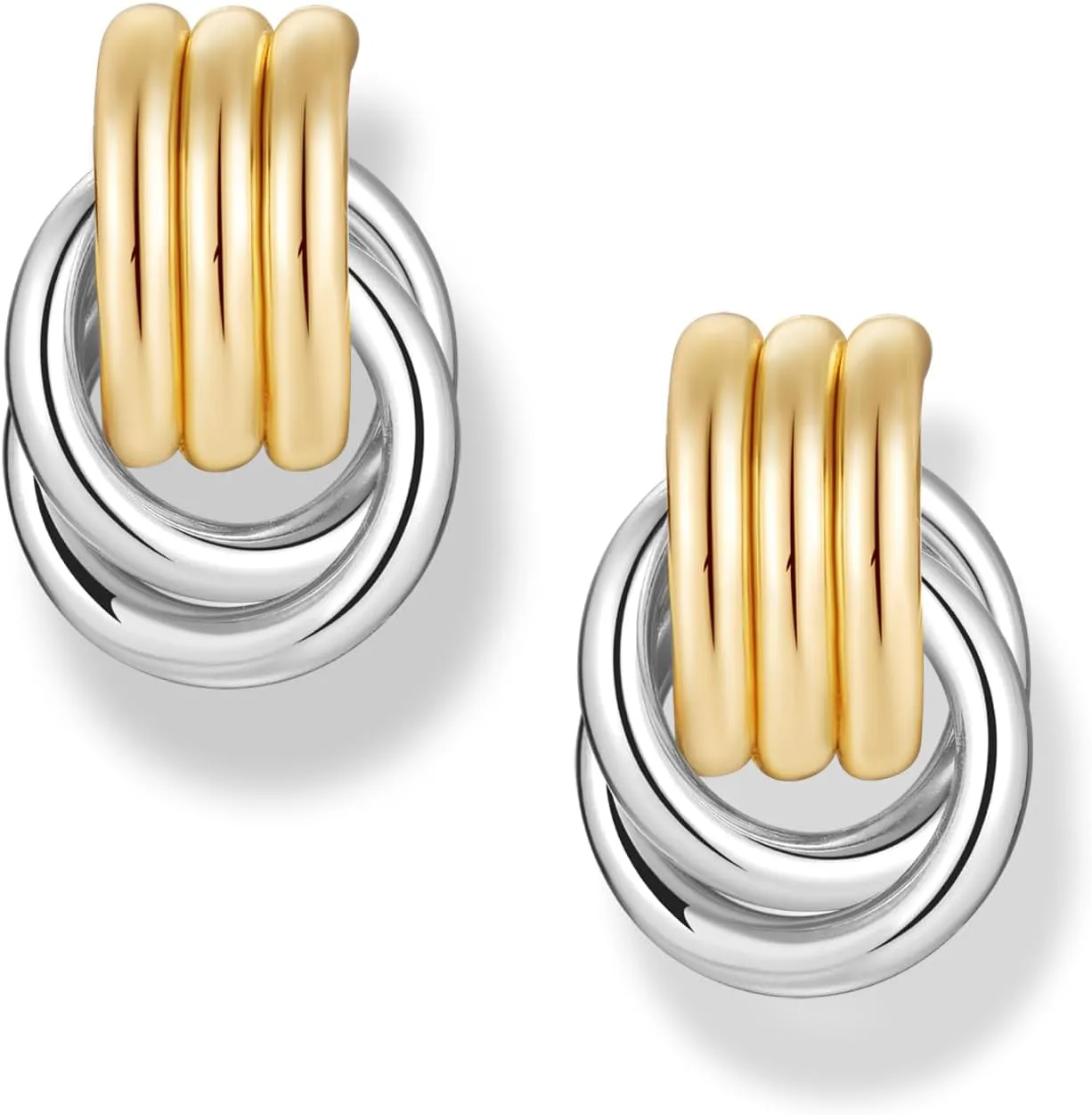 Gold-Plated Chunky Gold Earrings for Women Knot Link Circle Geometric Drop Dangle Earrings Studs Trendy Jewelry