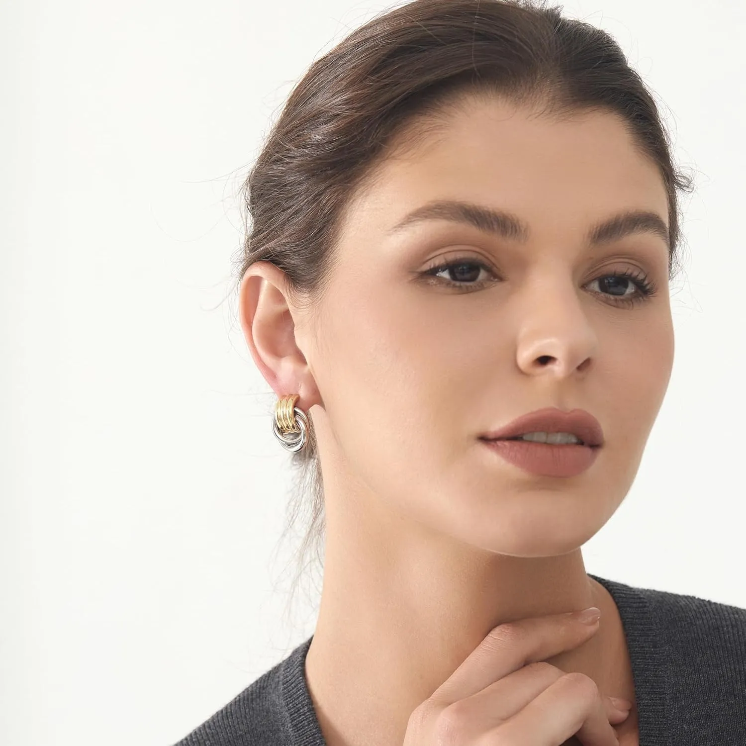 Gold-Plated Chunky Gold Earrings for Women Knot Link Circle Geometric Drop Dangle Earrings Studs Trendy Jewelry