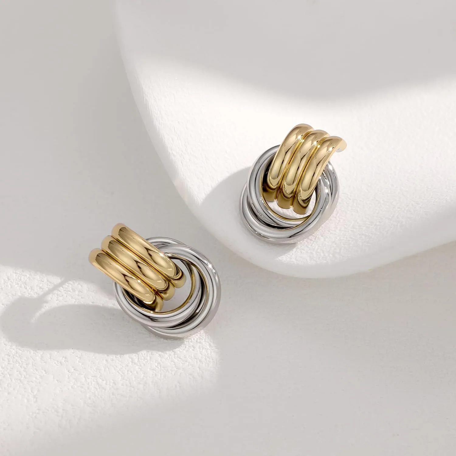 Gold-Plated Chunky Gold Earrings for Women Knot Link Circle Geometric Drop Dangle Earrings Studs Trendy Jewelry