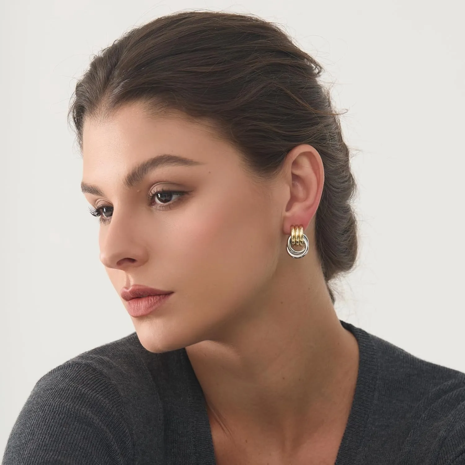 Gold-Plated Chunky Gold Earrings for Women Knot Link Circle Geometric Drop Dangle Earrings Studs Trendy Jewelry