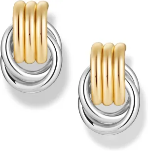 Gold-Plated Chunky Gold Earrings for Women Knot Link Circle Geometric Drop Dangle Earrings Studs Trendy Jewelry