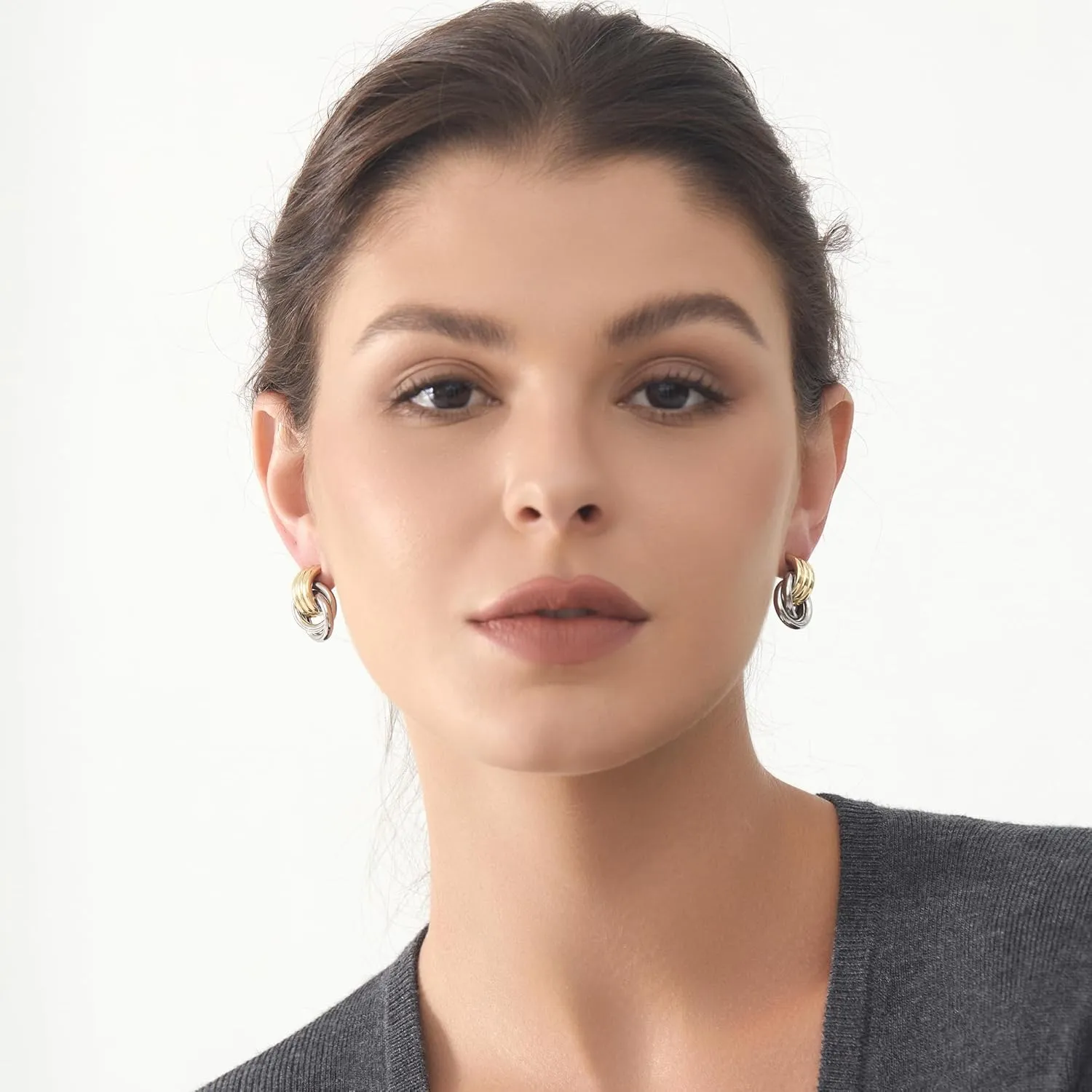 Gold-Plated Chunky Gold Earrings for Women Knot Link Circle Geometric Drop Dangle Earrings Studs Trendy Jewelry