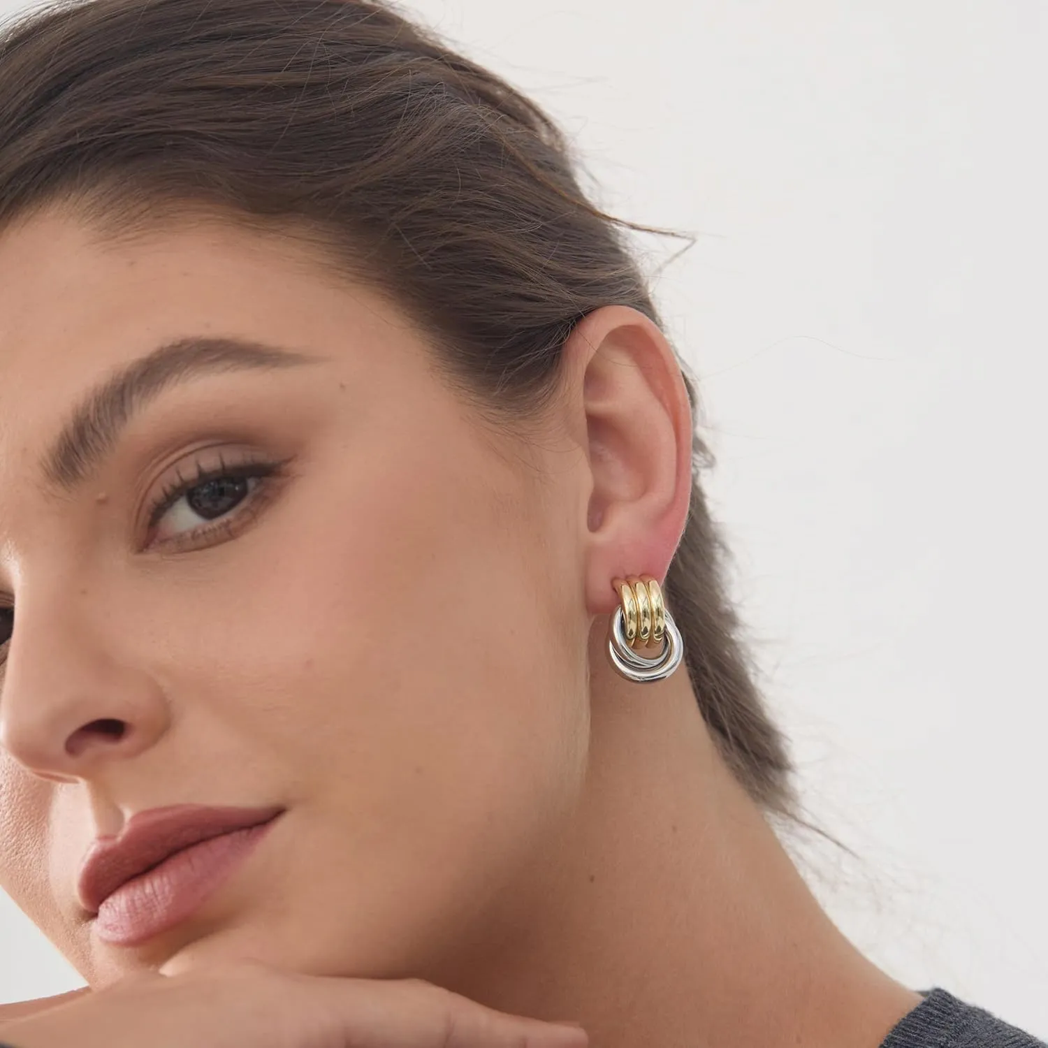 Gold-Plated Chunky Gold Earrings for Women Knot Link Circle Geometric Drop Dangle Earrings Studs Trendy Jewelry