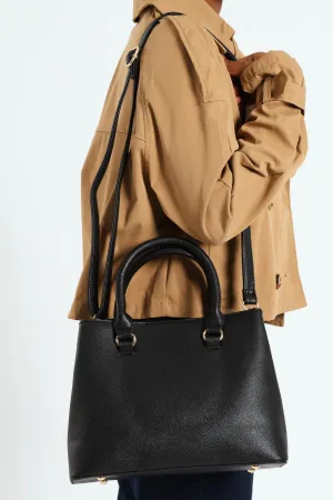 Gold Trim Multi Compartment Tote Bag - Black