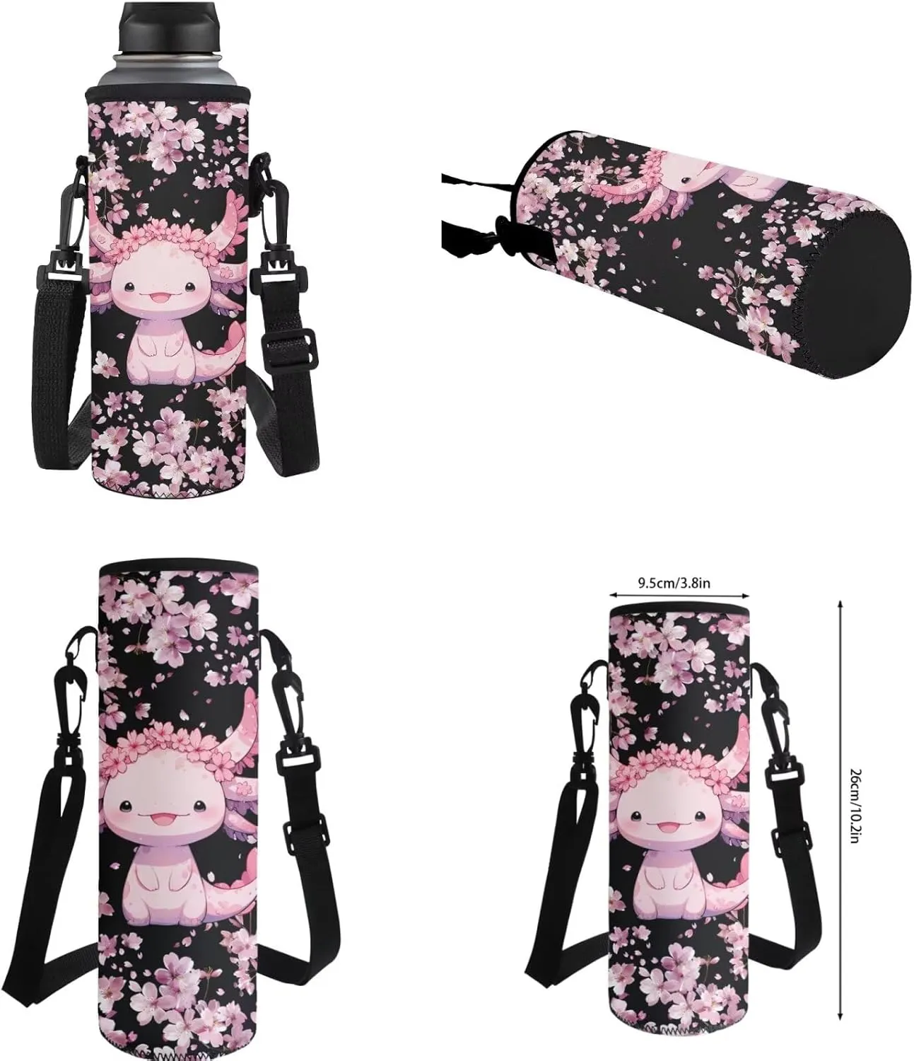 Gomyblomy Cute Axolotl Backpack for Girls 6-8 8-10 10-12 Cherry Blssom Bookbag for Girls with Lunch Box Pencil Case Water Bottle Holder 4 in1 Set Kids Schoolbag for Elementary Kindergarten